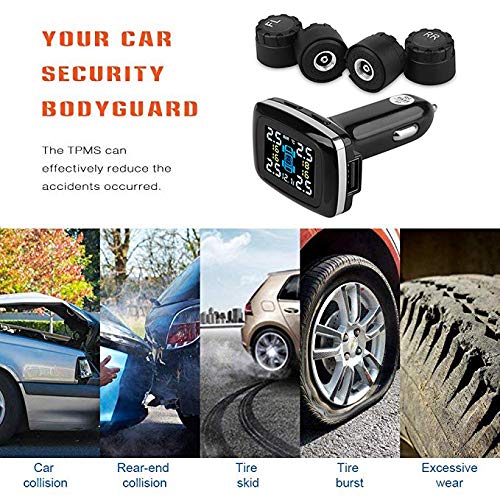 B-Qtech Wireless TPMS Tire Pressure Monitoring System with TPMS 4 Sensors and USB Charging Port Real-time Display of Temperature and Pressure and Alarm Function - Thumbnail 3