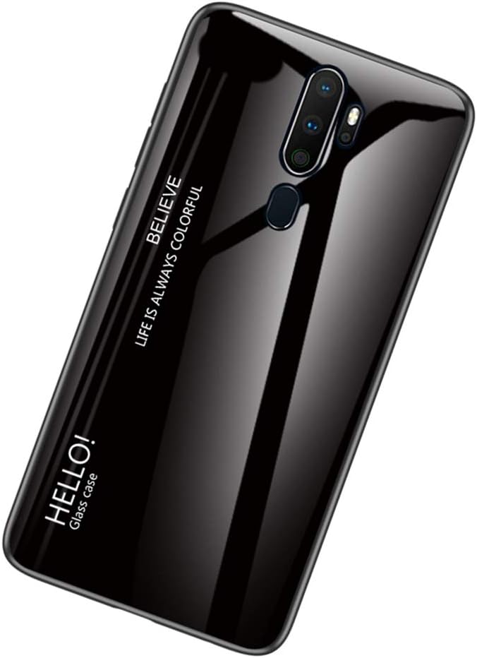Yoodi Oppo A9 (2020) Case, Gradient Tempered Glass Back Case + Soft Silicone Frame Cover Anti-Scratch Hybrid Casing for Oppo A9 (2020) - Black