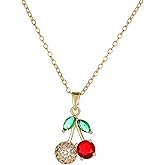18K Gold Plated Pendant Necklaces for Women, Strawberry, Sun, Flower, Cherry, Maple Leaf Pendant, Dainty Cubic Zirconia Charm Link Chain, Trendy autumn fall Jewelry, Christmas Gifts