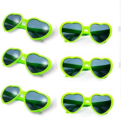 GYAYA Neon Colors Party Favor Heart Shape Sunglasses (6 Pack Rainbow Set) (Green)