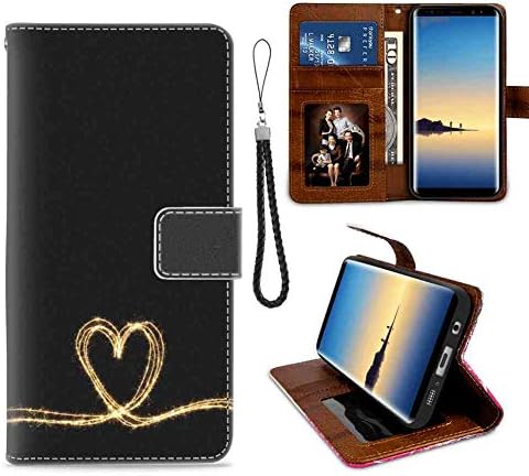 Wallet Case Compatible for Galaxy Note 8 (2017) (6.3-Inch) Black Golden Love Sparkle Sparkling Valentine Heart Leather