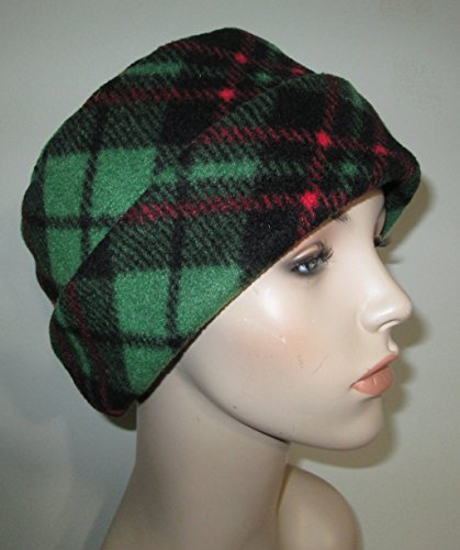 Anti Pill Fleece Pillbox Green Red Plaid Chemo Hat Alopecia Head Cover Cancer - Thumbnail 2
