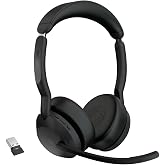 Jabra Evolve2 55 Stereo Wireless Headset - Features AirComfort Technology, Noise-Cancelling Mics &amp; Active Noise Cancellation - MS Teams Certified, Works with Other Platforms - Black