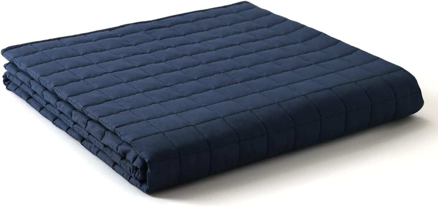 Photo 1 of YnM Exclusive Weighted Blanket, Soothing Cotton, Smallest Compartments with Glass Beads, Bed Blanket for One Person of 110lbs, Ideal for Twin/Full Bed (48x72 Inches, 12 Pounds, Navy)