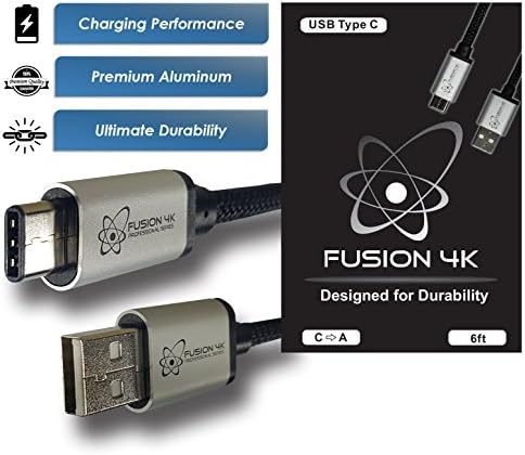 Fusion4K USB Type C to Type A (6 feet) - PROFESSIONAL SERIES - For Galaxy S8, Macbook, Google Chromebook