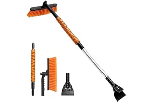 Showvigor Telescopic Snow Brush Ice Scraper Combo, 2-in-1 Adjustable Length 26-36in & 360° Pivoting Head for Car Truck SUV, Christmas Auto Gifts