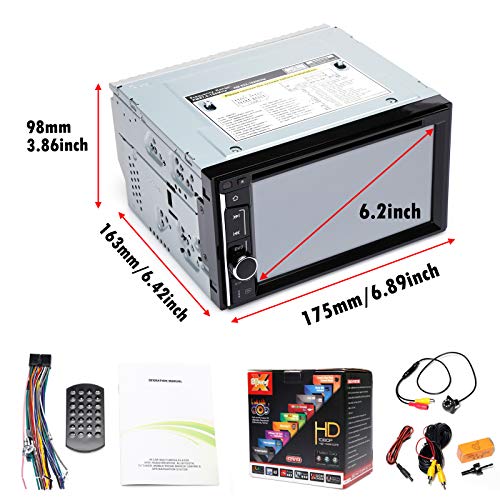 2 Din Car Stereo Bluetooth 6.2" Touch Screen with Backup Camera Rear View, Mirror Link/USB/SD/AM/FM Audio Video Player + Steering Wheel Control