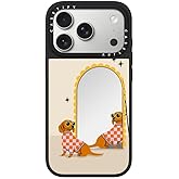 CASETiFY Mirror iPhone 17 Pro Case [Reflective/Compatible with Magsafe / 4.9 ft. 1X Military Grade Drop Protection] - Checkered Dachshund Mirror - Silver On Black