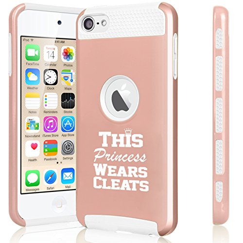 for Apple iPod Touch 5th / 6th Shockproof Impact Hard Soft Case Cover This Princess Wears Cleats Softball Soccer Lacrosse (Rose Gold-White)
