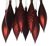 8ct Burgundy Shatterproof 4-Finish Finial Drop Christmas Ornaments 5.5