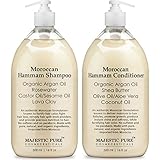 Moroccan Hammam Shampoo and Conditioner Set From Majestic Pure; 100% Natural Sulfate Free Shampoo & Conditioner with Organic Argan Oil, For Men & Women, No Parabens, 2 x 16oz