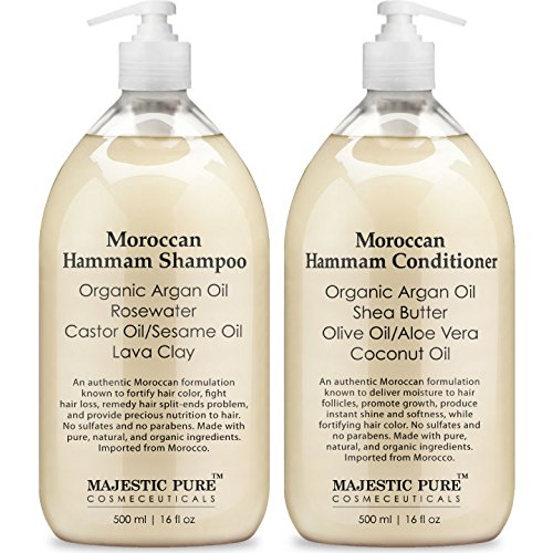 Moroccan Hammam Shampoo and Conditioner Set From Majestic Pure; 100% Natural Sulfate Free Shampoo & Conditioner with Organic Argan Oil, For Men & Women, No Parabens, 2 x 16oz