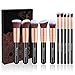 Qivange 10pcs Powder Bronzer Cosmetic Brushes Kabuki Flat Foundation Eyeshadow Makeup Brushes Set(Black with Rose Gold)