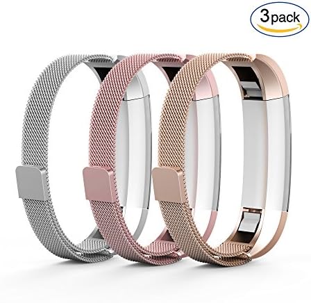 Tecson Fitbit Alta &amp; Fitbit Alta HR Bands (3-Pack), Stainless Steel Milanese Loop Replacement Bracelet Strap with Magnet Lock for Fitbit Alta HR (Pink &amp; Champagne &amp; Silver)