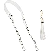 PATIKIL Purse Chain Strap, 24 Inch Leather Chain Straps Purse Strap Replacement Flat Chain Strap with Tassel for Shoulder Crossbody Bag Handbag Woman, White/Silver