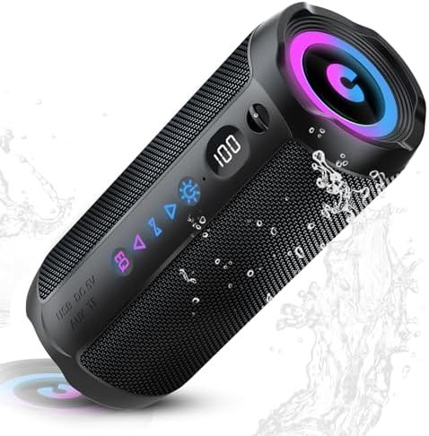 Altavoz Bluetooth Portátil 25W, Potente Altavoz Bluetooth, Altavoces Graves Duales, 25H Reproducción, IPX7, RGB, Emparejamiento TWS, AUX, TF, USB, Ideal Para Actividades Aire Libre, Fiestas,Viajes.