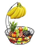 ESYLIFE Wire Fruit Bowl with Banana Hanger Fruit Storage Basket, Black ()