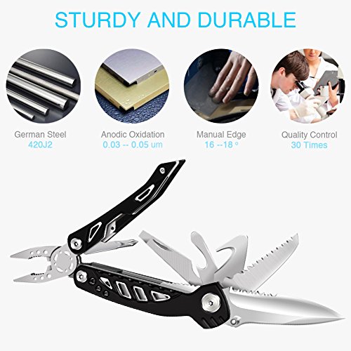 Multitool Knife Pohaku 10-in-1 Multi Purpose Pocket Knife Pliers tool Nylon Sheath Durable German Stainless Steel for Survival, Camping, Fishing, Hunting, Hiking, House and Office