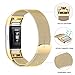 bayite Milanese Loop Bands Compatible Fitbit Charge 2, Stainless Steel Magnet Lock Metal, Gold Small