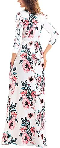Roppyar Women's O-Neck Floral Print Three Quarter Sleeve Maxi Casual Dress