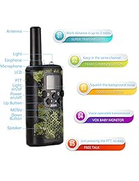 Aikmi Walkie Talkies para niños, radio de 2 vías de 22 canales, 3 millas, de largo alcance, juguete duradero, el mejor regalo de cumpleaños para niños y niñas de 6 años de edad, apto para aventuras al aire libre, camping,, Verde (Green Camo)