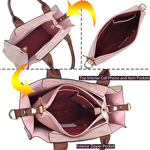 Women Handbag 3 Pieces Set Leather Shoulder Bag Satchel Purse 3 in 1 Simple Design Pink Coffee