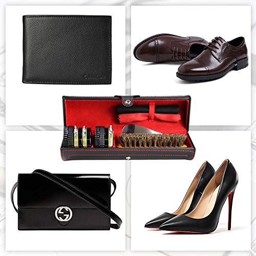 Shoe Shine Kit, KOKOBI Shoe Polish Cleaning Kit-Includes Black/White Shoe Cream (Leather Conditioner), Suede Brush, Shoehorn, Shoe Polish Cloth, Shoe Shine Sponge, and PU Leather Case