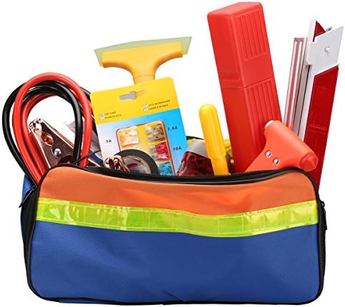 Car Emergency Kit Roadside Assistance Jumper Cables Life Hammer, Safety Reflective Triangle Snow Shovel and More