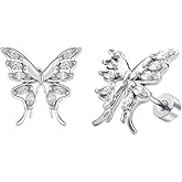 Dainty Butterfly Stud Cartilage Flat Black Earrings for Women Cubic Zirconia Wedding Tragus Screw Back Studs Stainless Steel 20g Barbell Piercing Body Jewelry Best Friends Niece Graduation Gift