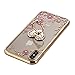 iPhone X Case Ring Holder, Miniko(TM) Soft Slim Bling Rhinestone Floral Crystal TPU Plating Rubber Glitter Case Cover with Detachable 360 Finger Kickstand Bling Ring Holder for iPhone X Gold