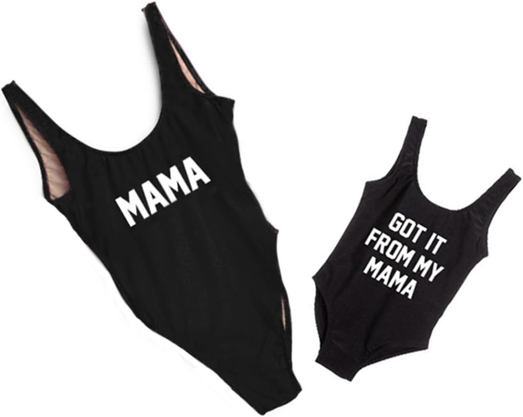 Mother Girl Swimwear Mommy and Me Matching One Piece Beach Wear Family Letters Print Sporty Monokini