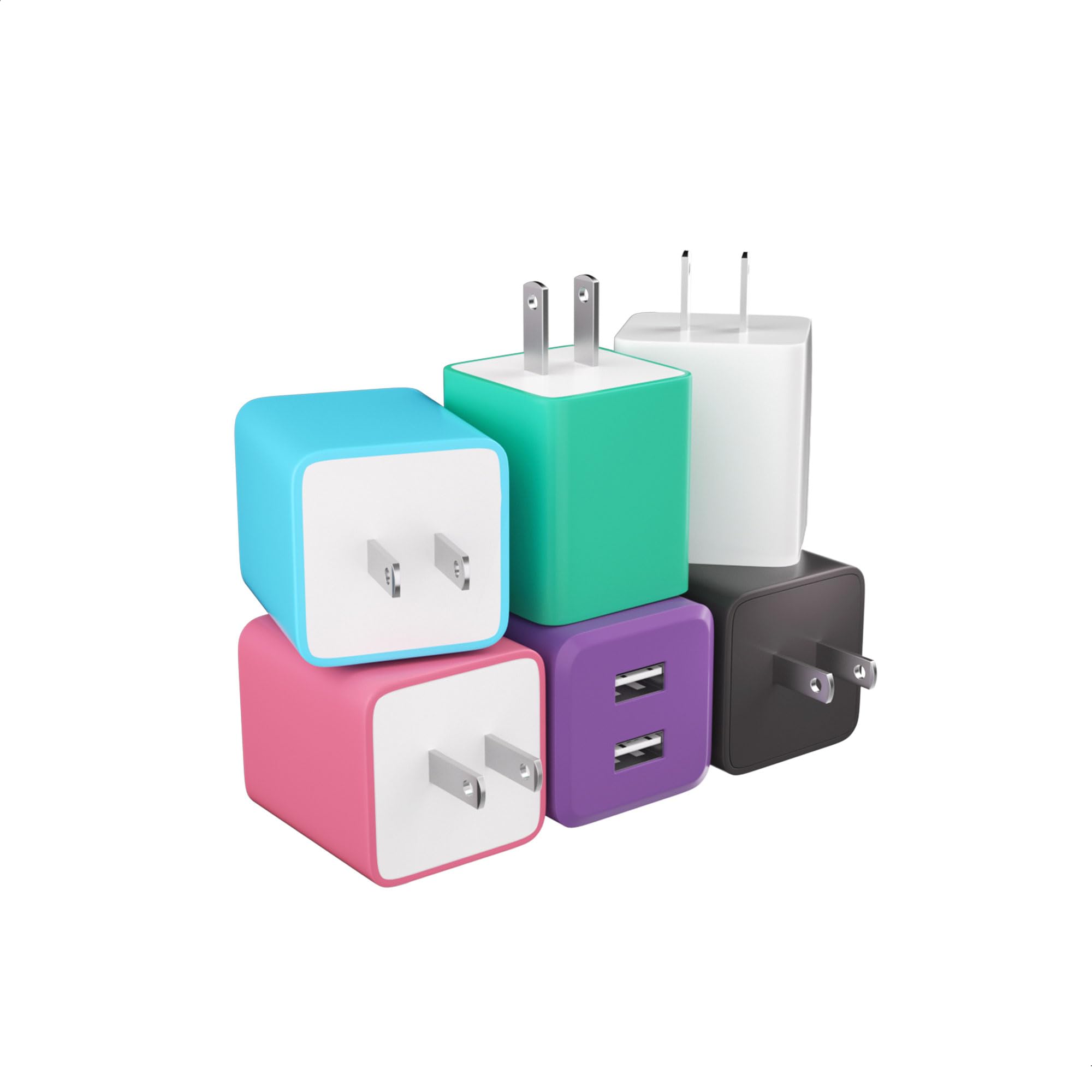 USB Wall Charger，Dual A USB Port Cube Power Plug Adapter，Fast Phone Charger Block Charging Box Brick for i Phone 16 15 14 13 12 11 Pro Max 10 SE X 8 7 Plus-Colorful