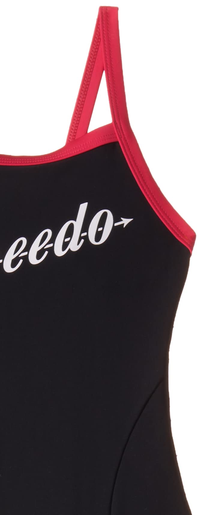 Speedo Girl's Endurance 10 High Chlorine Resistance UPF 40+ Sun Protection Heritage Logo Thinstrap Muscleback One Piece V-Cut Swimsuit - Black & Raspberry Fill 2
