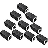 SOFT&amp;COM 10 Pack RJ45 Coupler Ethernet Cable Extender Adapter for Cat7 Cat6 Cat5e Ethernet Cable Coupler (Black-10 Pack)