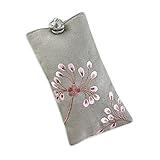 Eyeglass Pouch - Embroidered Dandelion (Gray - Pink)