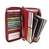 Women RFID Blocking Wallet Genuine Leather Zip Around Clutch Ladies Purse Wristlet (Wine Red Oil Wax Leather)