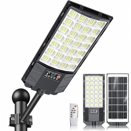 Solar Straßenlaterne für Außen, Superhell Solarleuchten mit Bewegungsmelder, 6500K LED Solarlampen Außen mit Fernbedienung, IP66 Wasserdicht Solar Wegeleuchte für Garten Terrasse Garage Hof