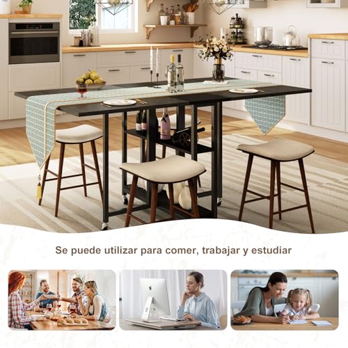 Simple Wisdom Comedor,Mesa Comedor de Plegable,Mesa Plegable 1.20 Apta para Hogar,Oficina o Terraza, Apta para Uso Familiar de 4 Personas,El tamaño es 120 * 80CM.(Gris+Negro)