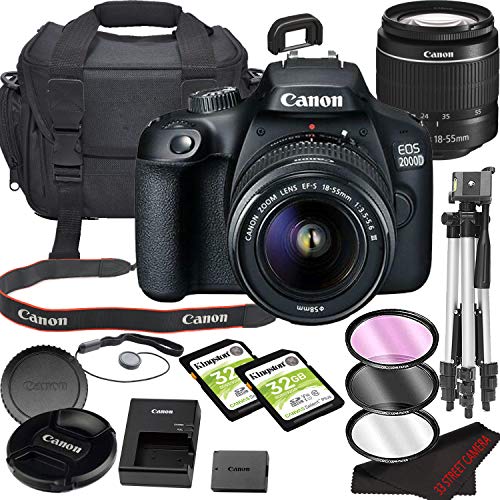 Canon EOS 2000D (Rebel T7) DSLR Camera Bundle with 1855mm Lens Built