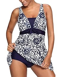 Bañador Ecupper para dama, talla grande, talla grande, cintura alta, bañador estampado con Boyshort