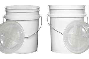 House Naturals Food Grade 5 Gallon Made in USA Plastic Bucket with Air Tight Screw on Lid (White Buckets with Clear Lids)