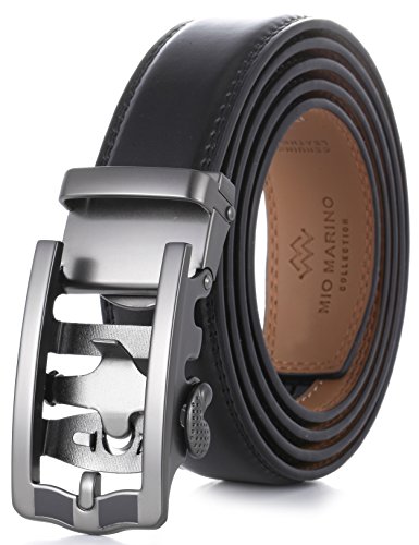 Mio Marino Ratchet Click Belts for Men - Mens Comfort Genuine Leather Dress Belt - with Automatic Buckle, Enclosed in an Elegant Gift Box - Style 185 - Black - Adjustable from 28" to 44" Waist