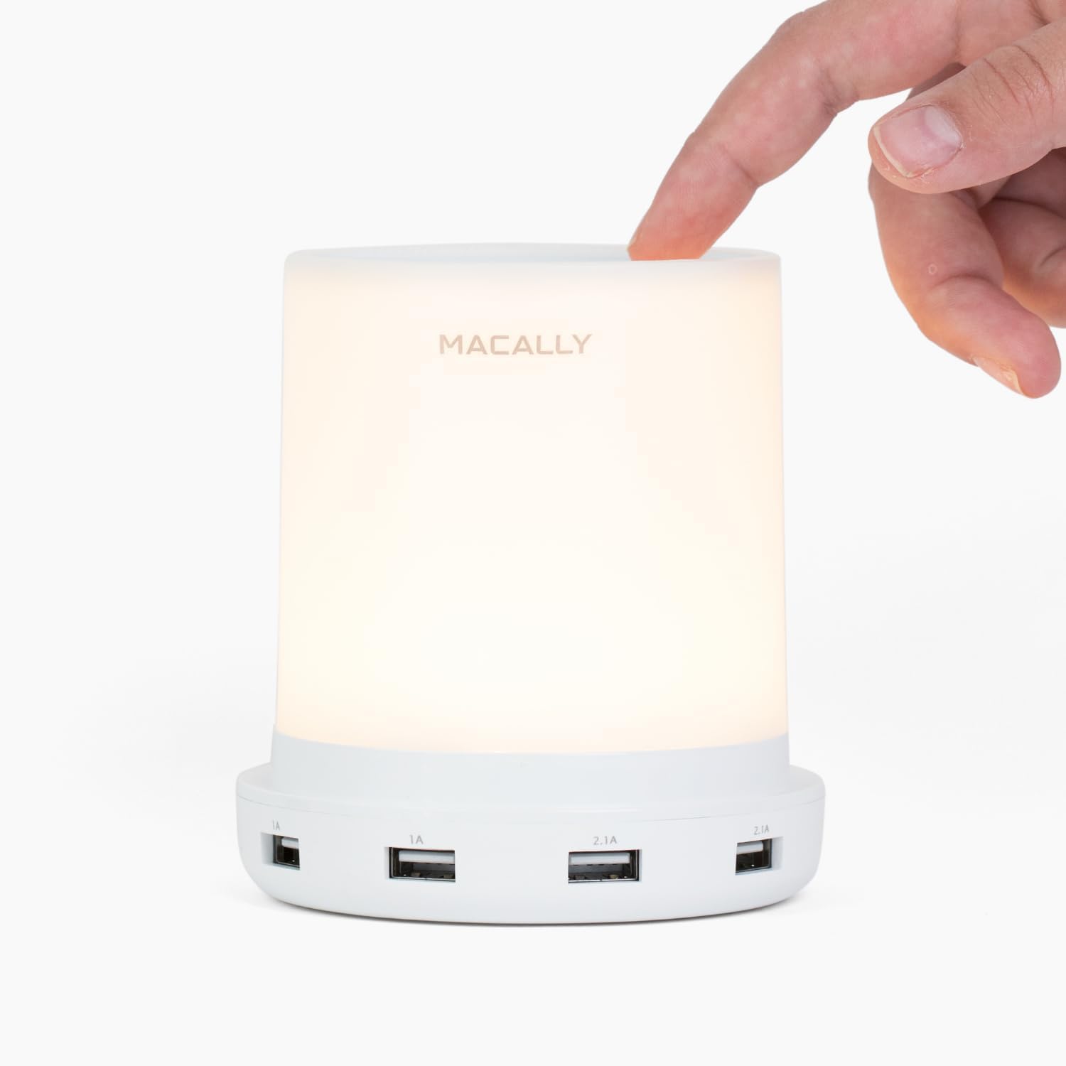 Macally LAMPCHARGE LED Table Lamp - White Acrylic, ABS, Metal, 2700K Soft White Light, Touch Control