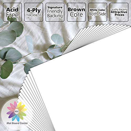 Mat Board Center, Pack of 25, 11x14 White Backing Boards 4ply