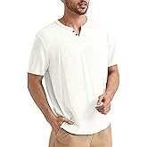 Angbater Men's Linen Shirt Short Beach Hippie T Shirts Casual Summer Lightweight Tropical Henley Shirts
