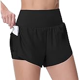 Women’s Quick Dry Running Shorts Mesh Liner High Waisted Tennis Workout Shorts Zipper Pockets (Medium, Black)