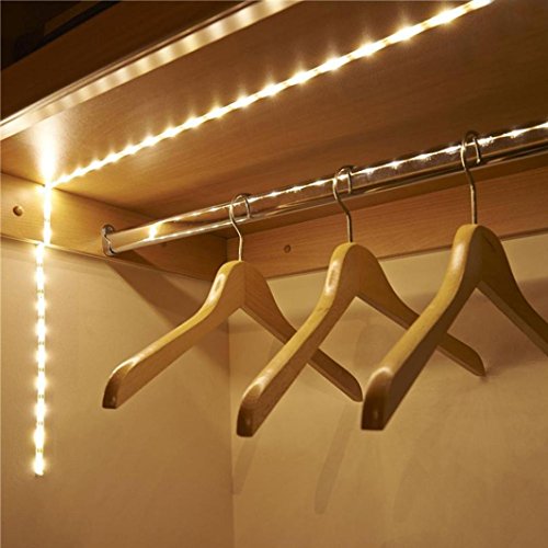 Decoration Lights,Battery Operated 1M LED Strip Light Wireless PIR Motion Sensor Wardrobe Cabinet (1, White)