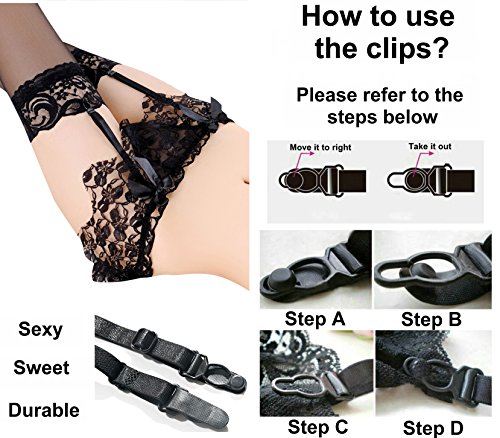 Adulove Garter Belt, Women's 4-Pack Suspender Belt Set with Straps and Clips for Stockings - Thumbnail 3