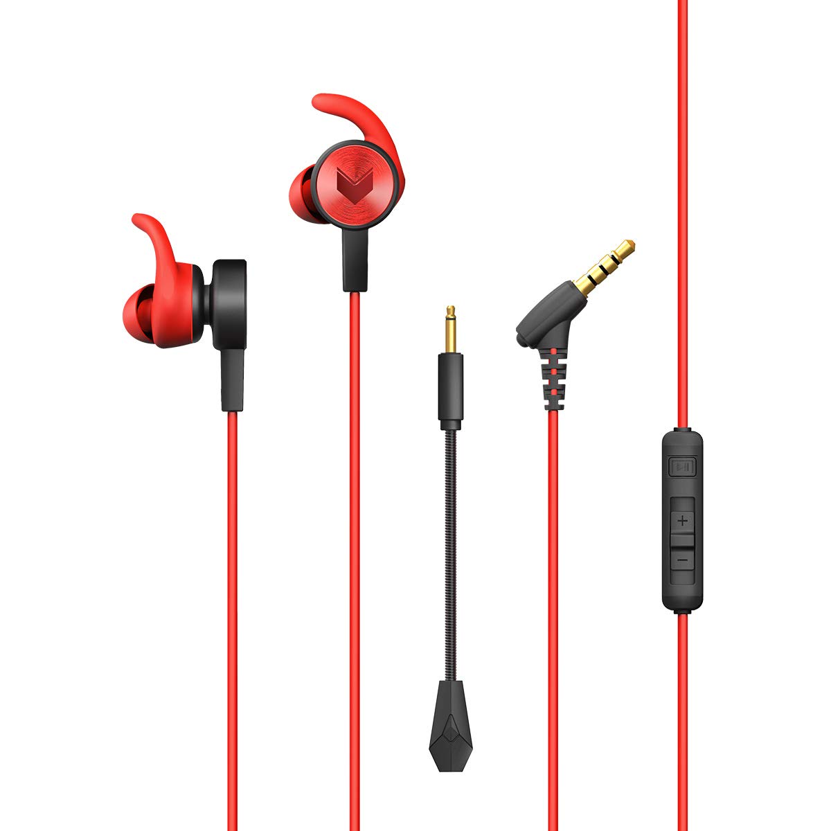 RAPOO Gaming Earbuds, Wired in-Ear Headphones with Dual Mic, Hi-Fi Stereo Earphones for Nintendo Switch PC, Laptop, Cellphone with 3.5mm Jack- Red