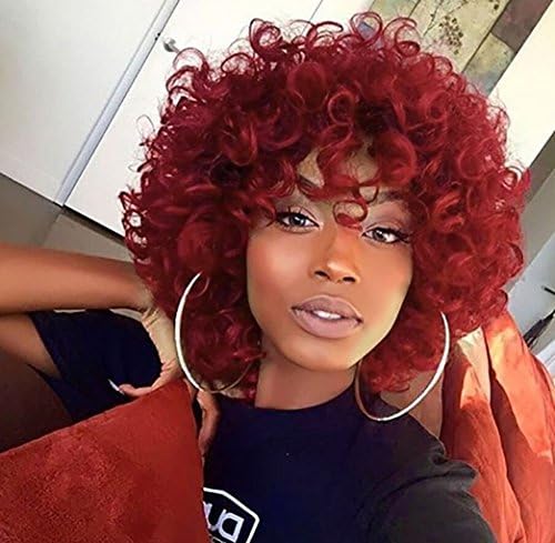 TALANG HAIR Synthetic Red Afro Kinky Curly Hair Wigs Full Cosplay Heat Resistant Wig with Bangs for Black Women